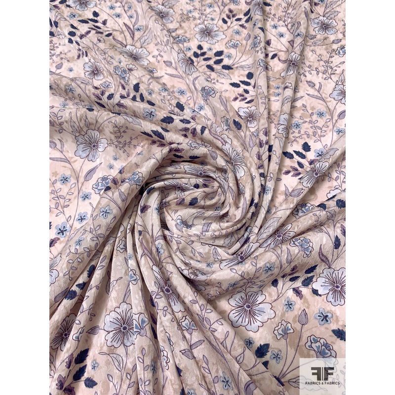 Floral Printed Polyester Jacquard – Light Beige / Navy / Blue / Lavender Fabric by the Yard