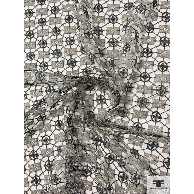 Geometric Guipure Lace – Metallic Gunmetal / Metallic Grey Fabric by the Yard