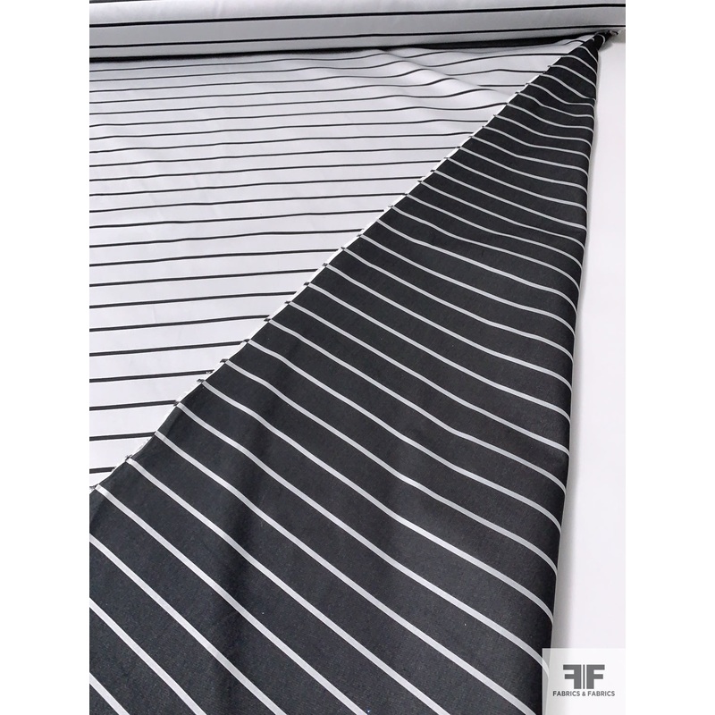 Horizontal Striped Matte Satin – Light Grey / Black Fabric by the Yard
