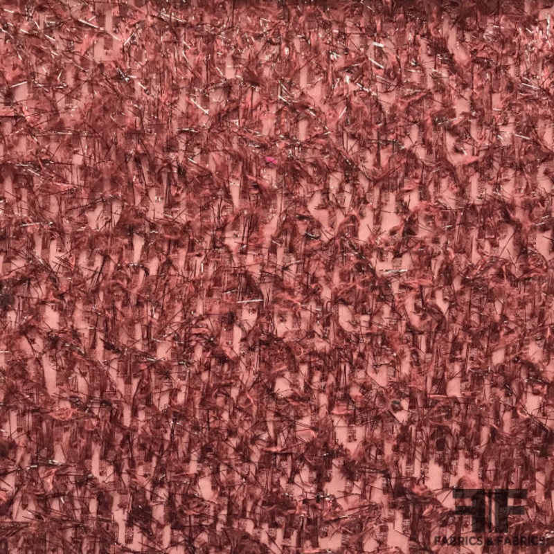 Italian Embroidered Fringe Novelty Chiffon – Maroon/Metallic Fabric by the Yard