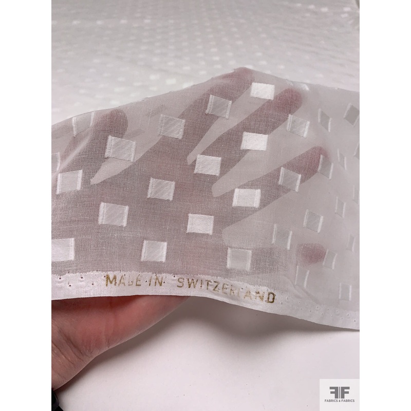 Made in Switzerland Rectangles Burnout Cotton Voile – Off-White Fabric by the Yard