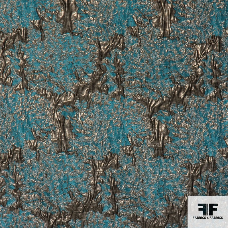 Metallic Abstract Brocade – Gold/Turquoise Fabric by the Yard