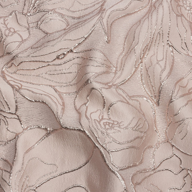 Metallic Rose Gold and Pink Outlined Florals Luxury Brocade