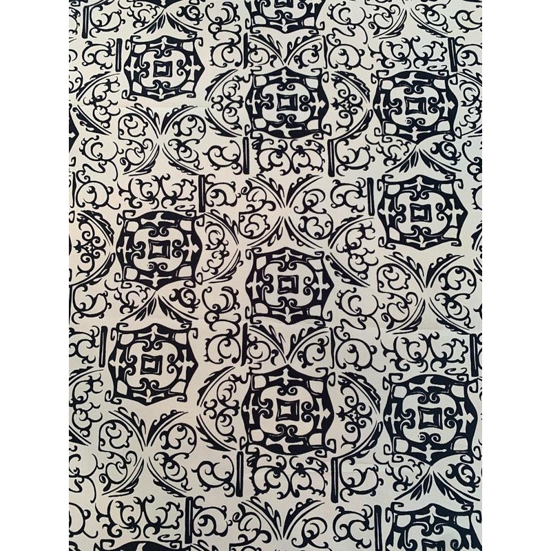 Regal Damask-Like Printed Silk and Cotton Faille – Grey / Black Fabric by the Yard