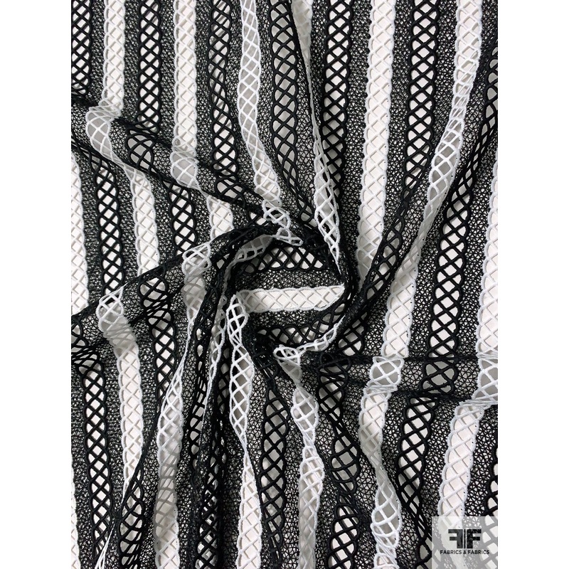Two-Tone Striped Guipure Lace – Black / White Fabric by the Yard