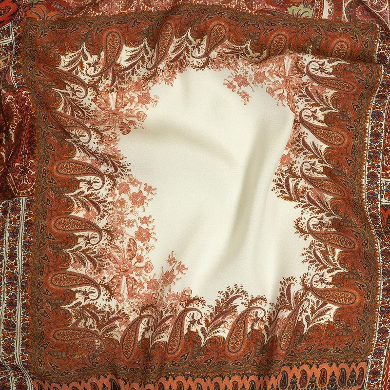 Viscose Crepe Print – Red and Cream Paisley Patches – Mood Exclusive Speak and Enter