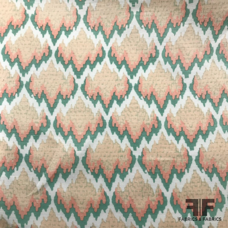 Abstract Printed Silk Shantung – Peach Fabric by the Yard