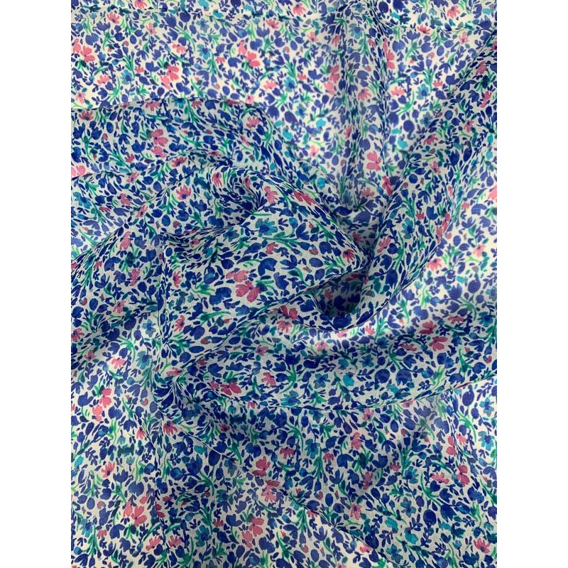 Ditsy Floral Printed Silk Chiffon – Royal / Blue / Pink / Turquoise Fabric by the Yard