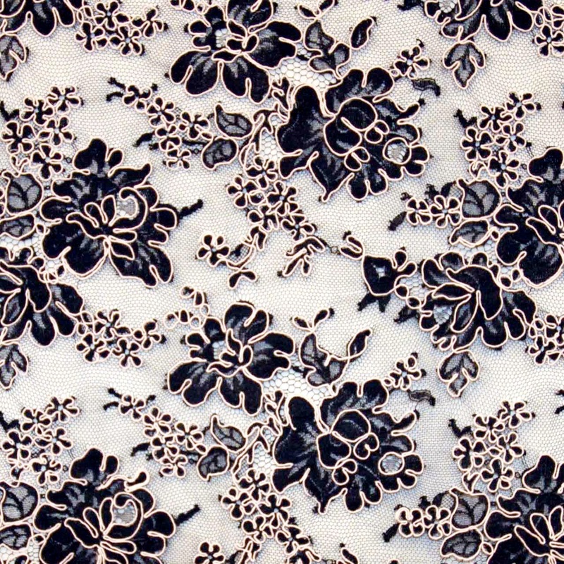 Floral Alencon Lace – Black/Pink Fabric by the Yard