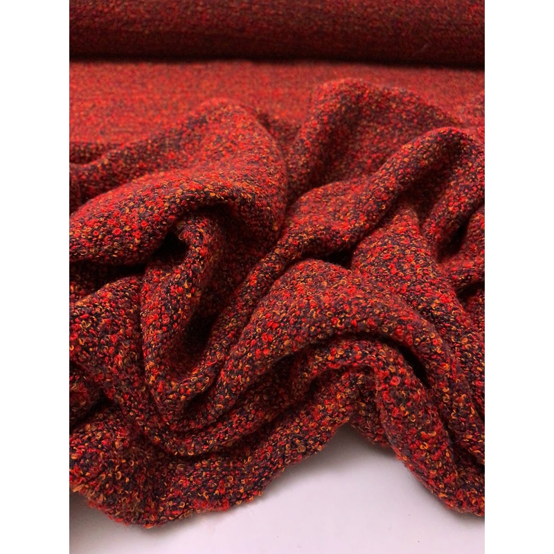 French Hurel Soft Boucl Tweed Suiting – Red / Orange / Black Fabric by the Yard