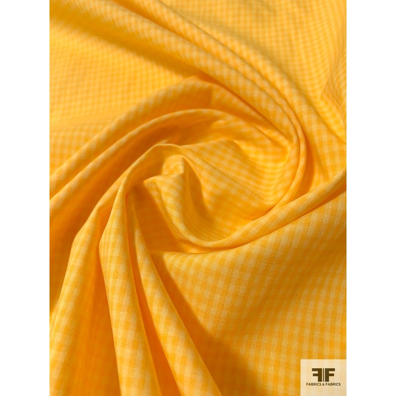 Mini Gingham Check Yarn-Dyed Cotton Shirting – Tangerine Yellow Fabric by the Yard