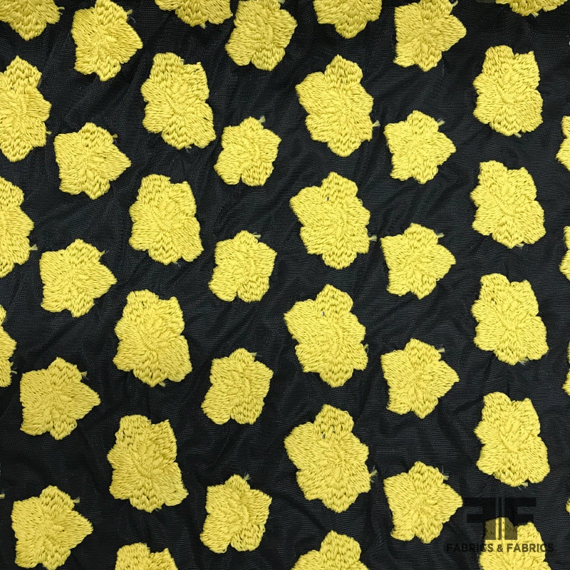 Novelty Embroidered Floral Stretch Netting – Yellow/Black Fabric by the Yard