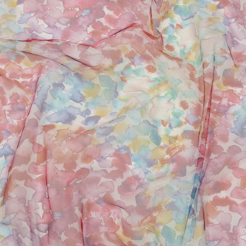 Rainbow Petals Watercolor Printed Tulle