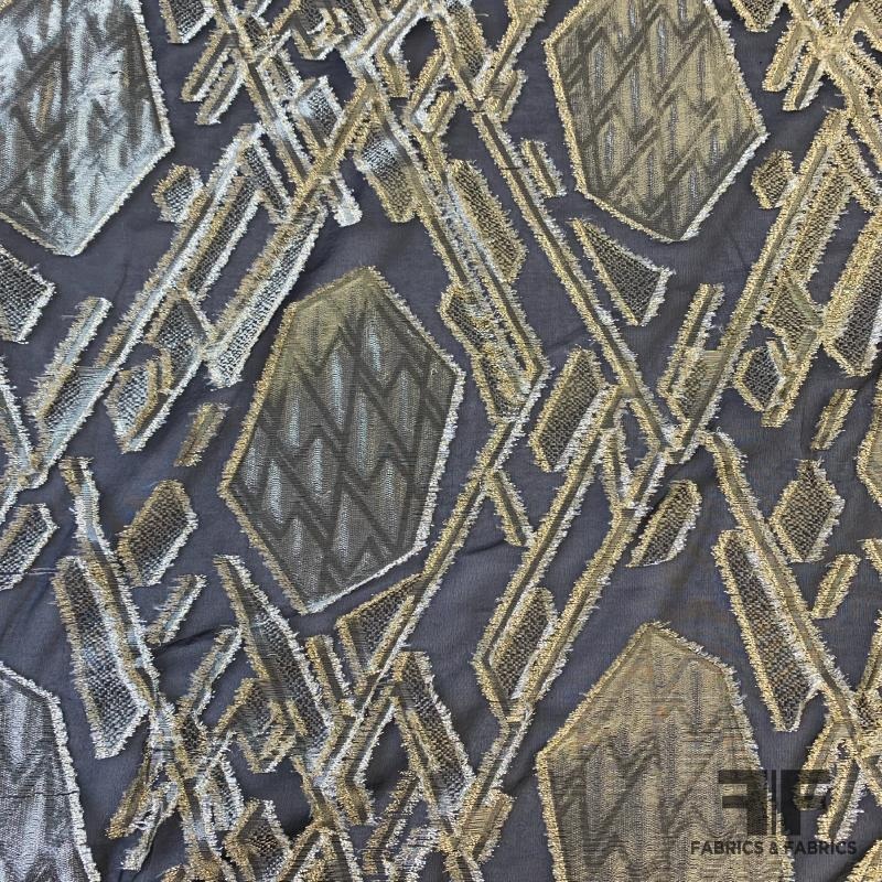 Ralph Lauren Geometric Art Deco Fil Coup Silk Lam – Bronze/Black Fabric by the Yard