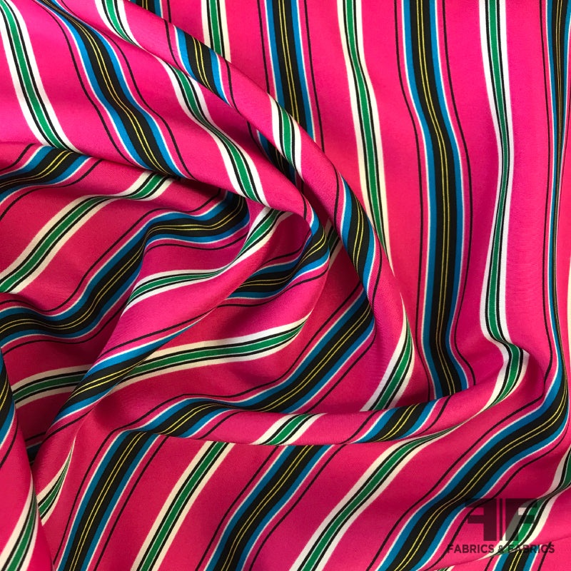 Ralph Lauren Multi Vertical Striped Printed Silk Crepe de Chine – Pink Fabric by the Yard
