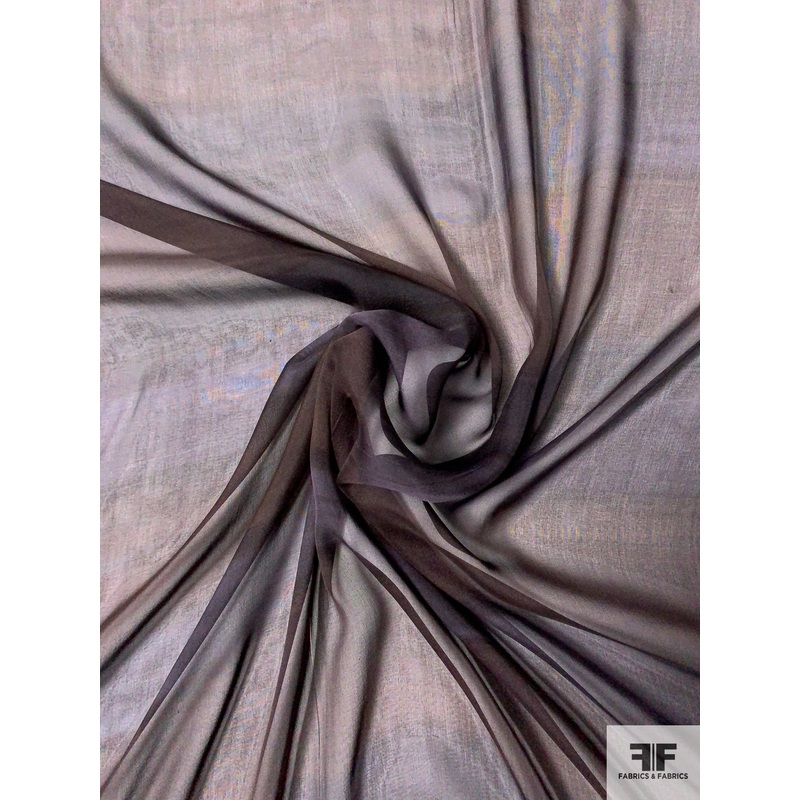 Subtle Horizontal Striped Printed Silk Chiffon – Brown / Navy Fabric by the Yard