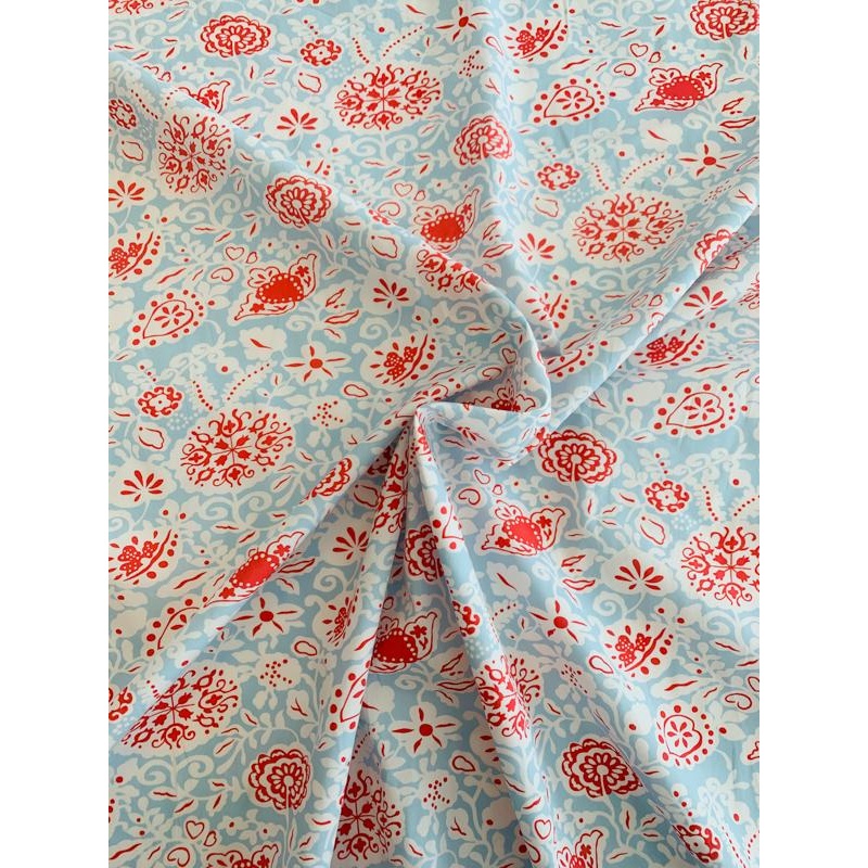 Summer Loving Printed Cotton Poplin – Red / White / Baby Blue Fabric by the Yard
