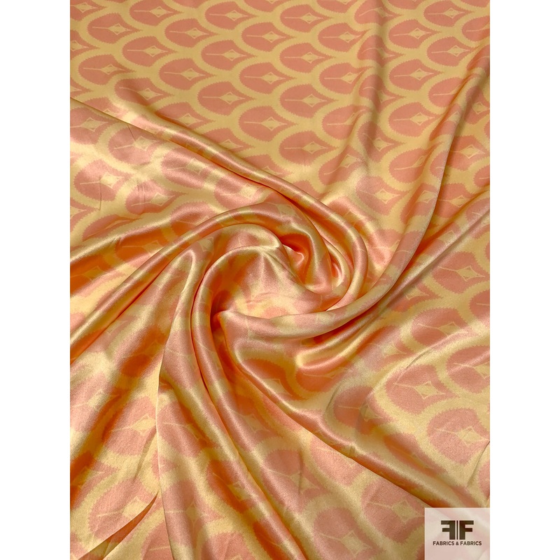 Art Deco Shields Printed Silk Charmeuse – Peach / Macaroon Yellow Fabric by the Yard