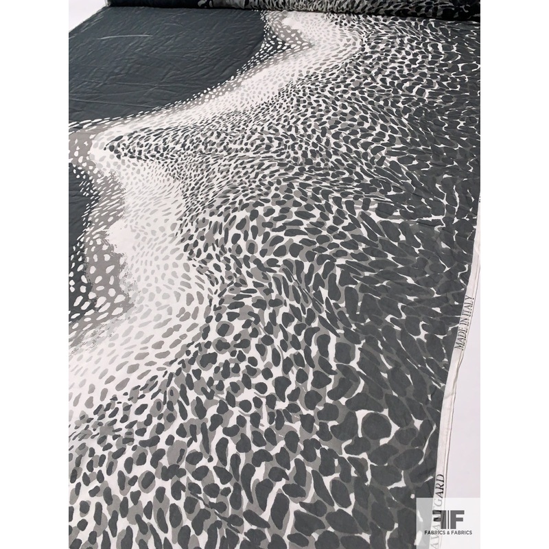 Border Pattern Animal Pattern Printed Silk Chiffon – Black / Off-White / Midnight Green Fabric by the Yard