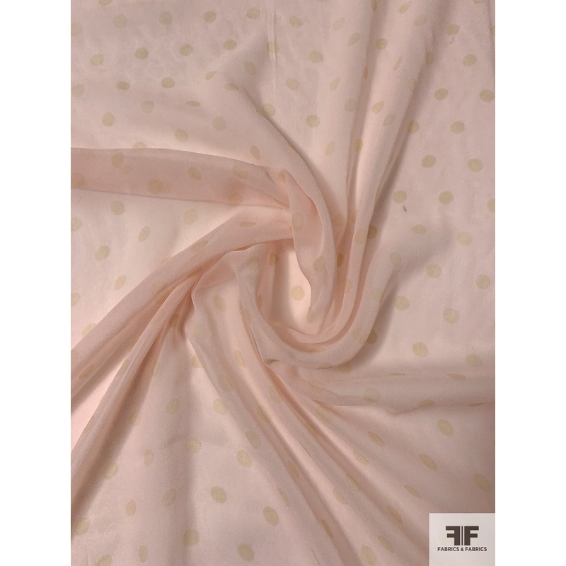 Classic Polka Dot Printed Silk Chiffon – Blush Pink / Nude Fabric by the Yard