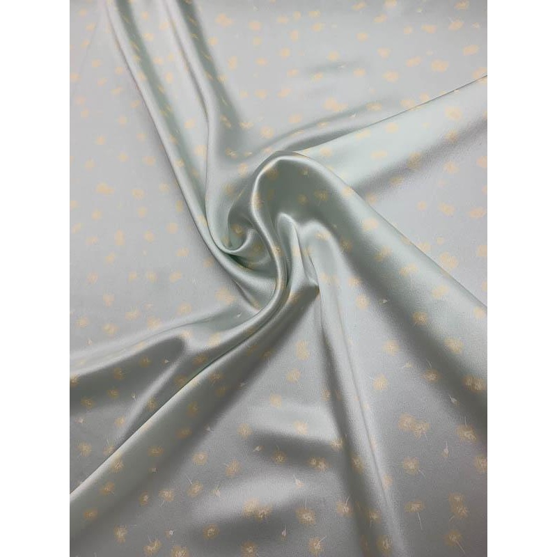 Dainty Floral Printed Silk Charmeuse – Mint / Pale Yellow Fabric by the Yard