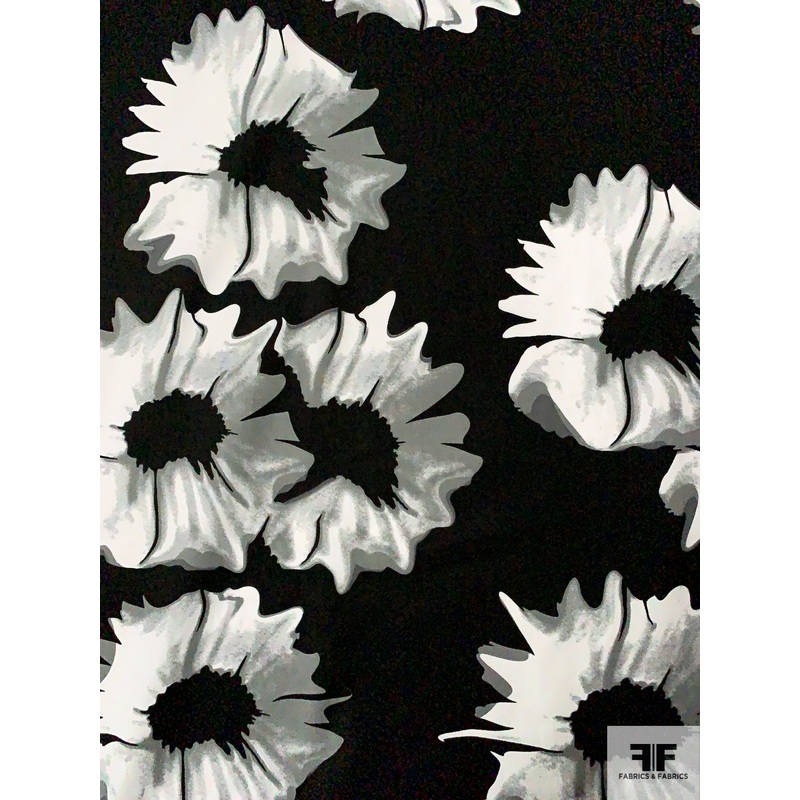 Floral Heads Printed Cotton Lawn – Black / White / Grey Fabric by the Yard