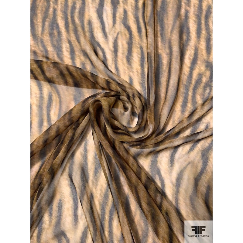 Hazy Animal Pattern Printed Silk Chiffon – Antique Gold / Black Fabric by the Yard