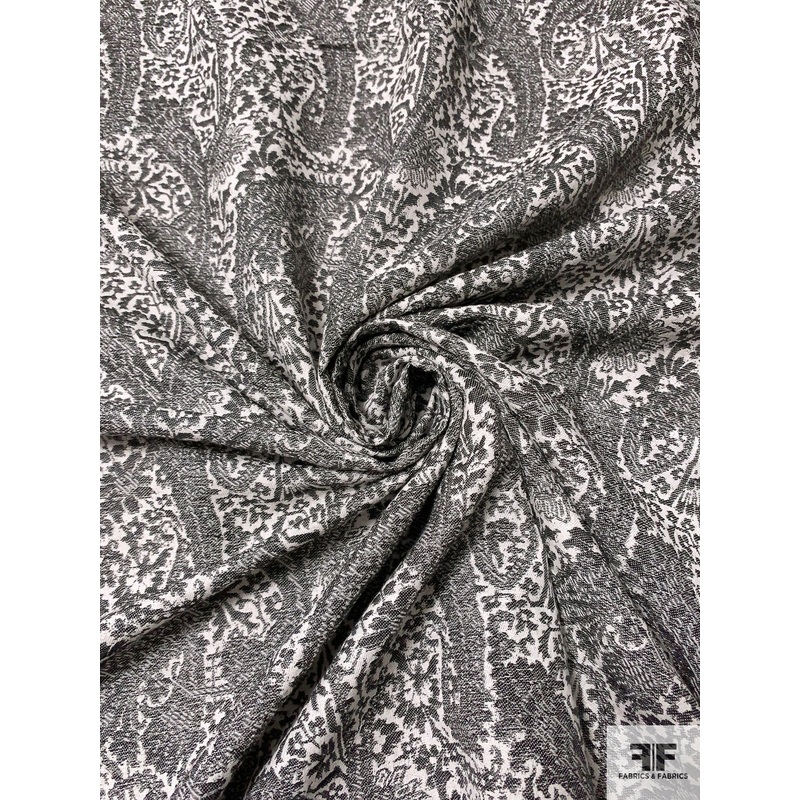 Italian Paisley Brocade – Black / Grey / Off-White Fabric by the Yard