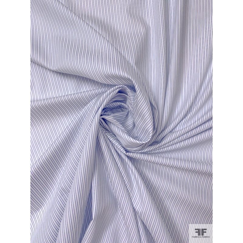 Italian Striped Yarn-Dyed Fine Cotton Shirting – White / Blue Fabric by the Yard