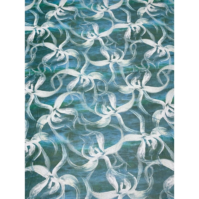 Italian Undulating Petals Printed Stretch Mesh – Ocean Green / Turquoise / White Fabric by the Yard