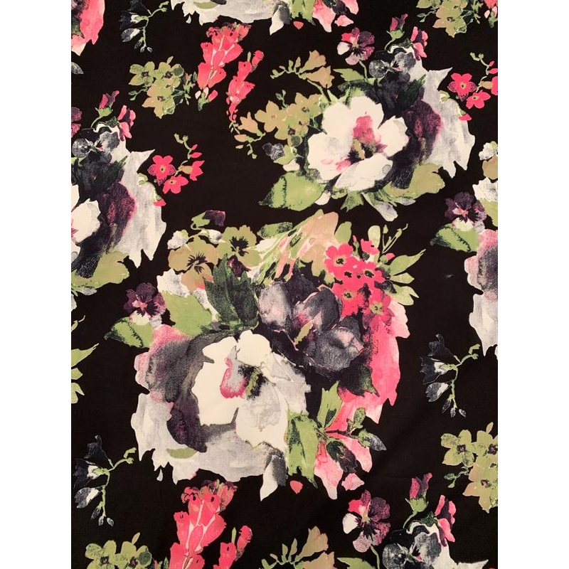 Large Floral Printed Cotton Poplin – Kiwi / Hot Pink / Black / White Fabric by the Yard