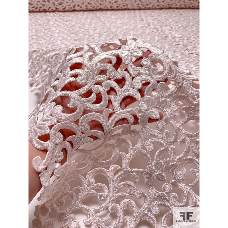 Ornate Vine Guipure Lace – Blush Pink Fabric by the Yard