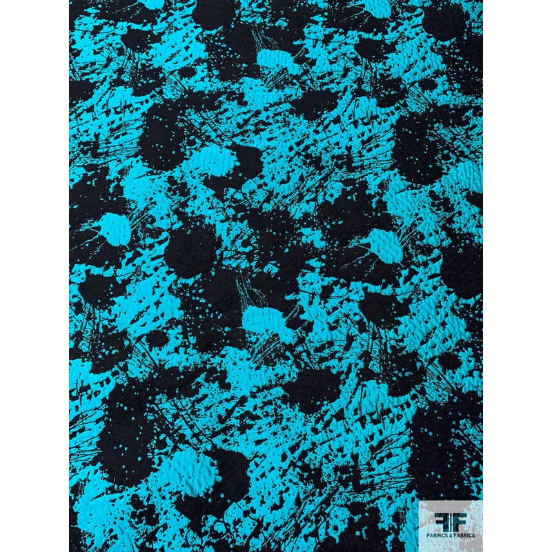 Splatter Pattern Brocade – Turquoise / Black Fabric by the Yard