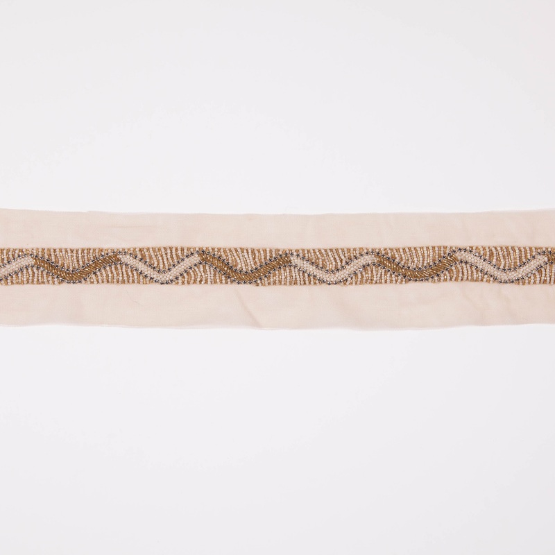 1″ Beige/Gold Fancy Beaded Trim