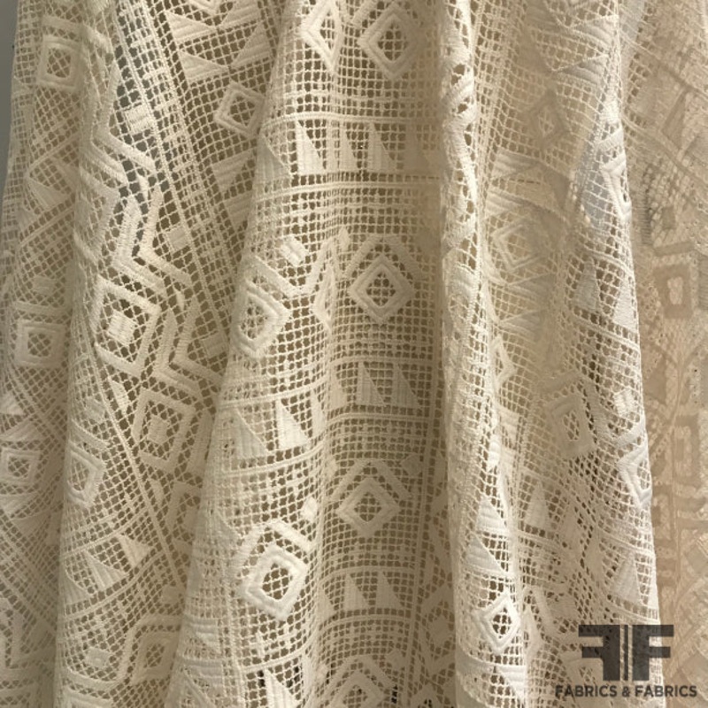 Art Deco Ethnic Crochet/Guipure Lace – Cream Fabric by the Yard