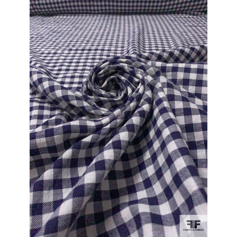 Gingham Check Yarn-Dyed Cotton Shirting – Navy / Ivory Fabric by the Yard