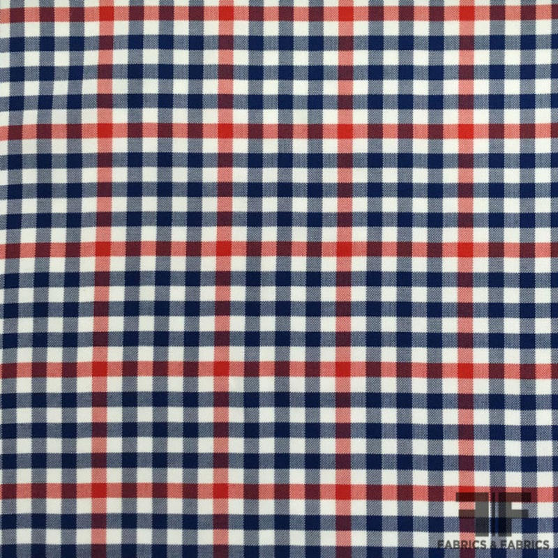 Gingham Cotton Shirting – Blue/Red/White Fabric by the Yard