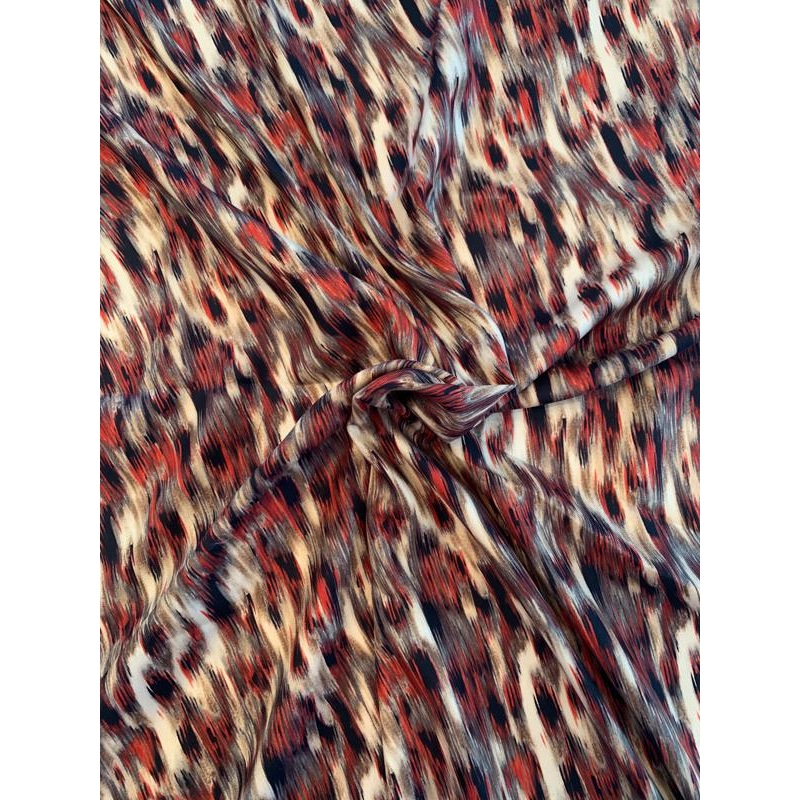 Hazy Animal Pattern Printed Silk Gabardine – Burnt Orange / Tan / Brown Fabric by the Yard