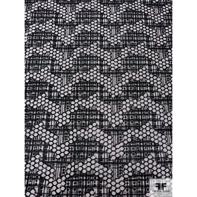 Honeycomb Motif Embroidered Mesh-Netting with Sequins – Black Fabric by the Yard