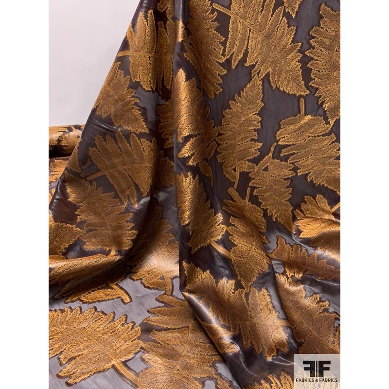 Italian Leaf Design Fil Coup Silk and Polyester Organza – Coffee Bean / Caramel Fabric by the Yard