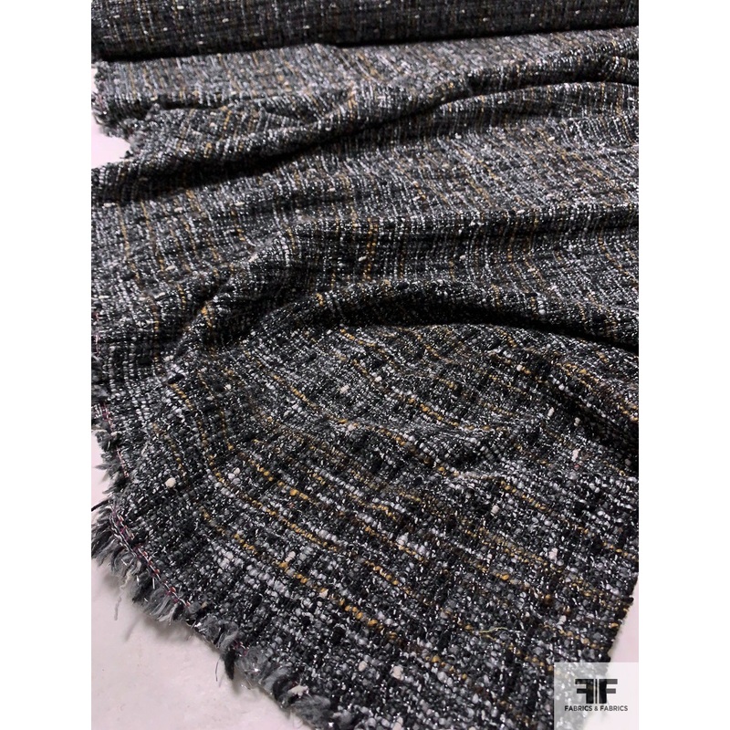 Italian Tweed Suiting with Lurex Fibers – Grey / Black / White / Dusty Turmeric Fabric by the Yard