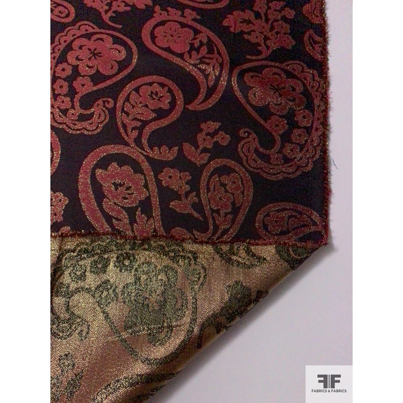 Paisley Metallic Brocade – Cranberry / Dark Purple / Gold Fabric by the Yard
