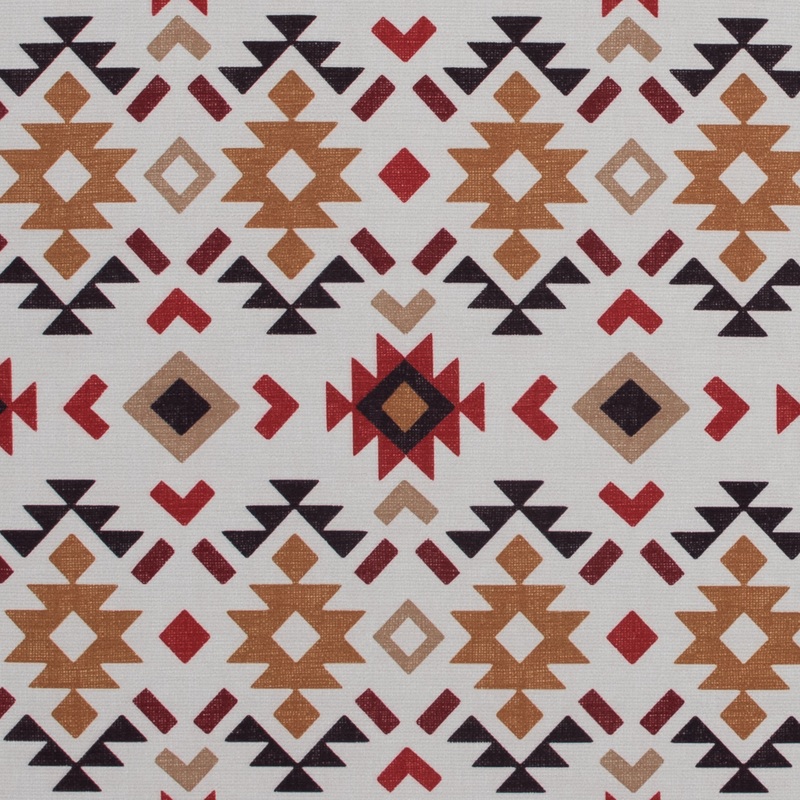 Red and Mustard Geometric Printed Brushed Canvas