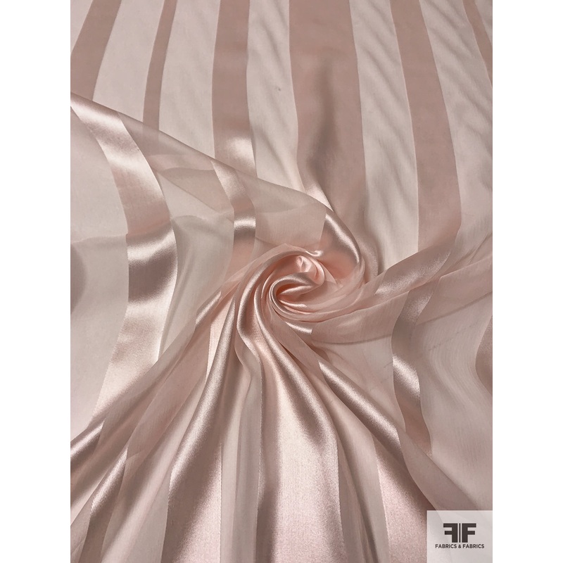 Satin Striped Burnout Silk Chiffon – Champagne Pink Fabric by the Yard