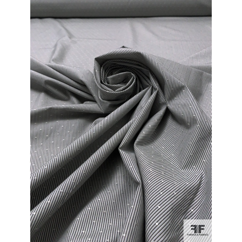 Vertical Pinstriped Yarn-Dyed Dobby Cotton Shirting – Shades of Grey / Beige Fabric by the Yard