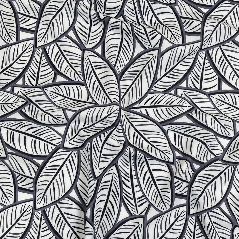 White, Folkstone Gray and Black Leaves UV Protective Compression Swimwear Tricot with Aloe Vera Microcapsules