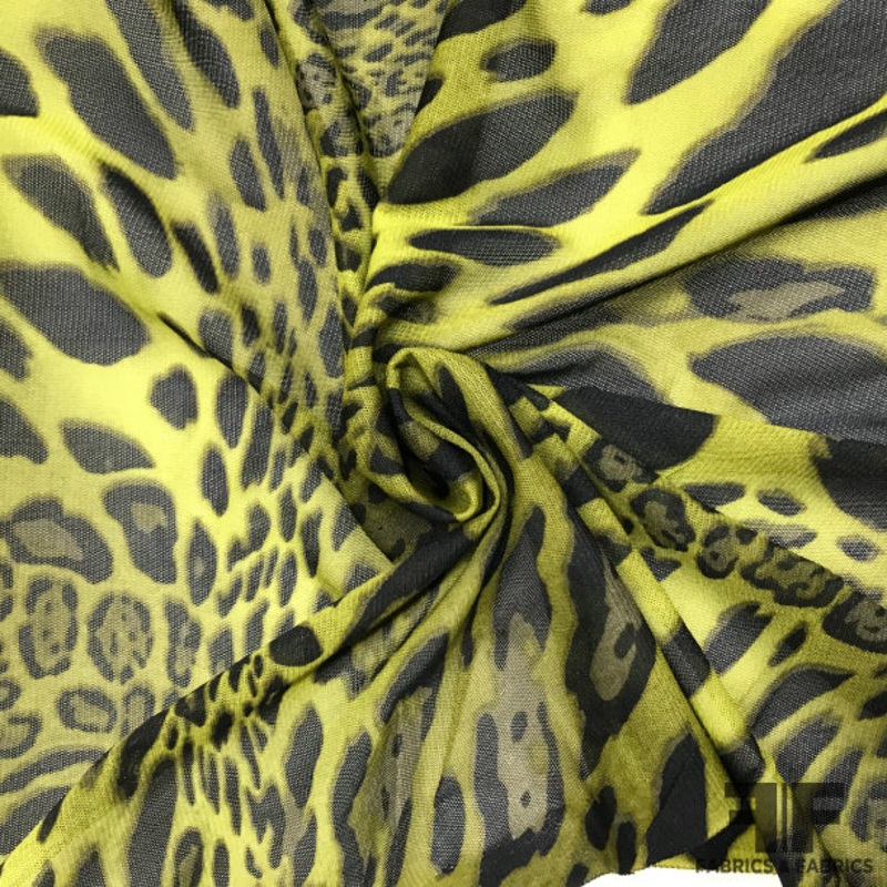 Cheetah Printed Stretch Mesh – Green/Black Fabric by the Yard
