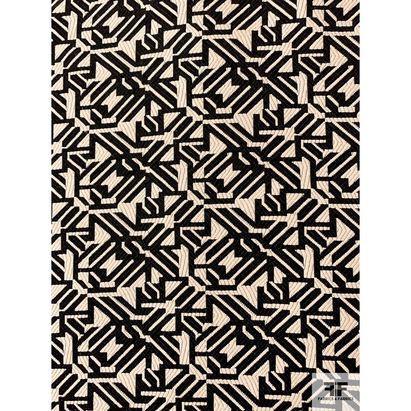 Ethnic Art Deco Brocade – Black / Ivory Fabric by the Yard