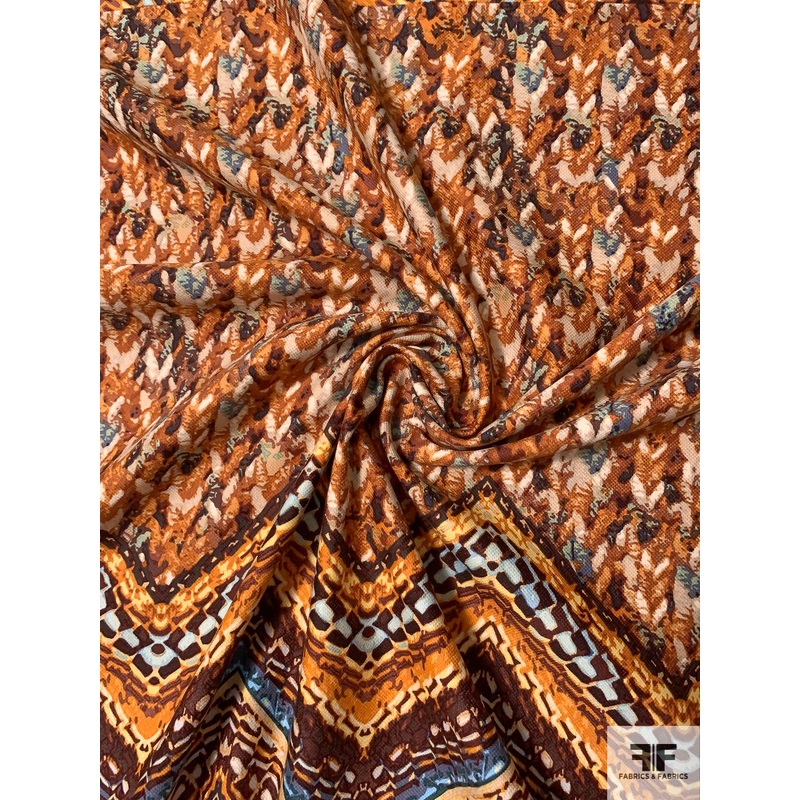 Ethnic Chevron Printed Stretch Cotton Canvas Panel – Burnt Orange / Caramel / Dusty Teal Fabric by the Panel