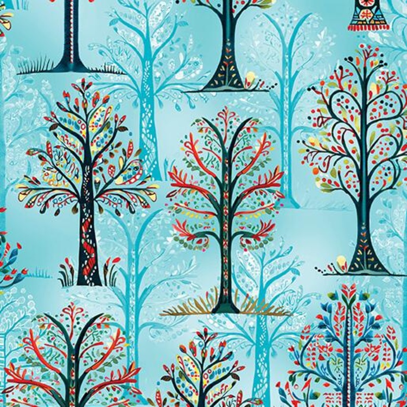 Farm Feathered Folk  –   15034-54 Folklore Forest Sky Blue